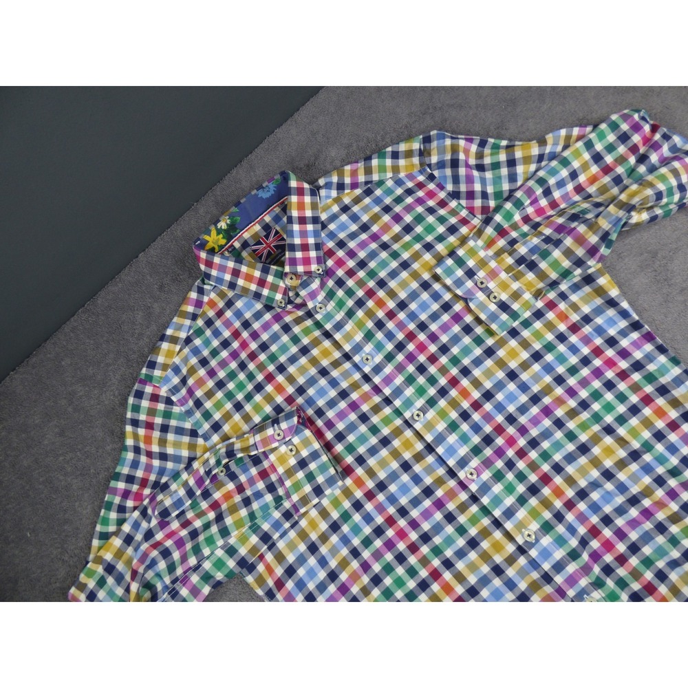 Soul of London Mens Multi Color Gingham Check Button Down Shirt Semi Fitted 16.5 - Picture 3 of 8